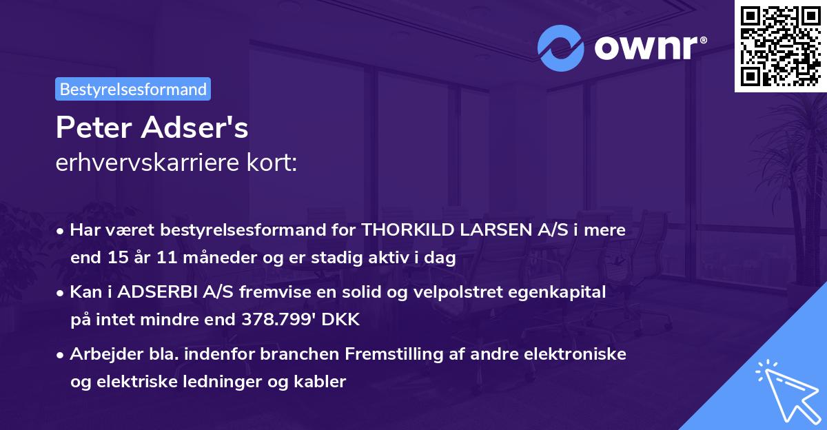 Peter Adser's erhvervskarriere kort