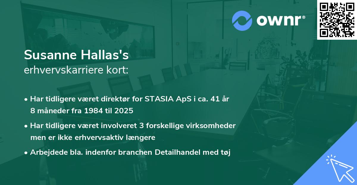 Susanne Hallas's erhvervskarriere kort