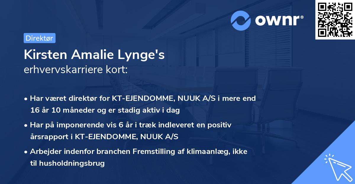 Kirsten Amalie Lynge's erhvervskarriere kort