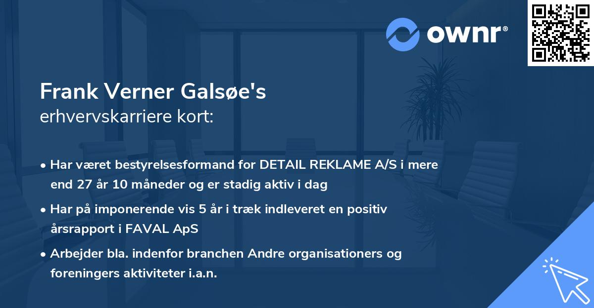 Frank Verner Galsøe's erhvervskarriere kort