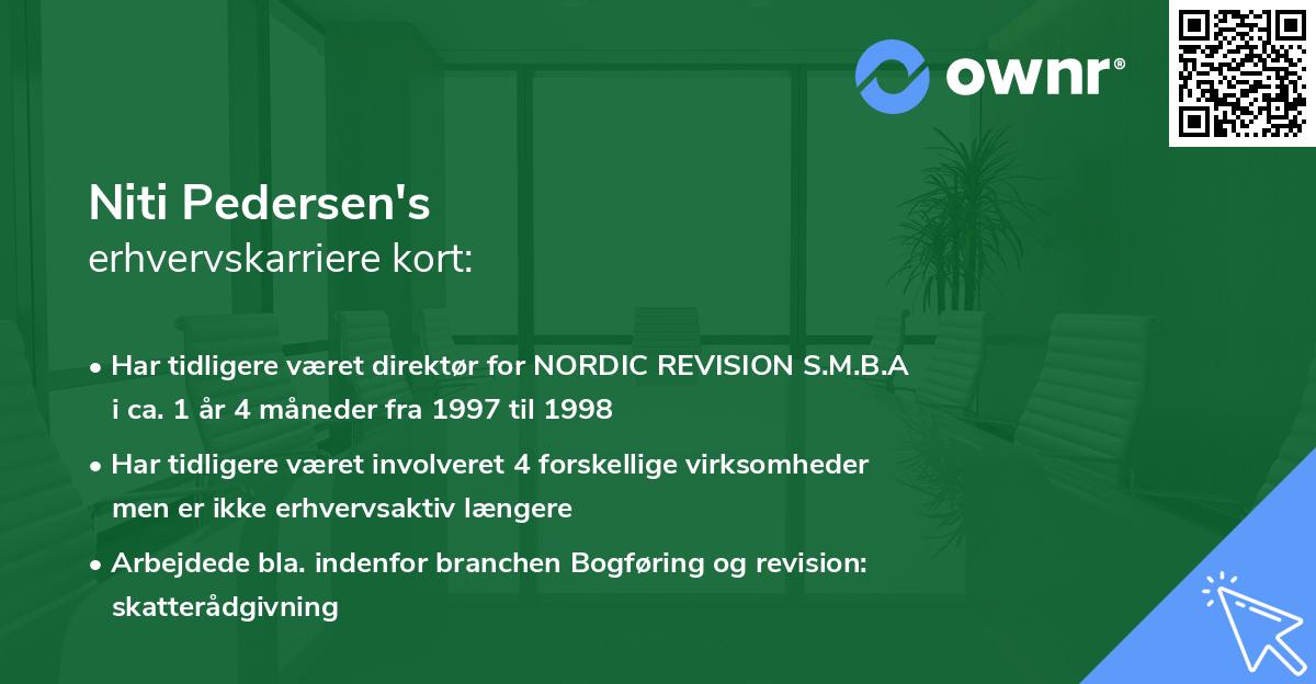 Niti Pedersen's erhvervskarriere kort