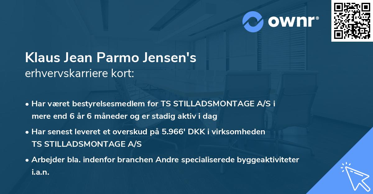 Klaus Jean Parmo Jensen's erhvervskarriere kort