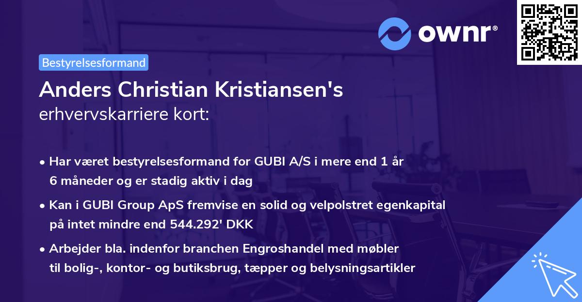 Anders Christian Kristiansen's erhvervskarriere kort