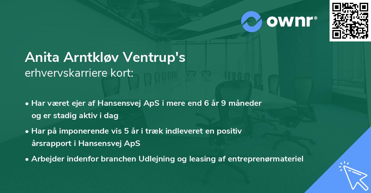 Anita Arntkløv Ventrup's erhvervskarriere kort