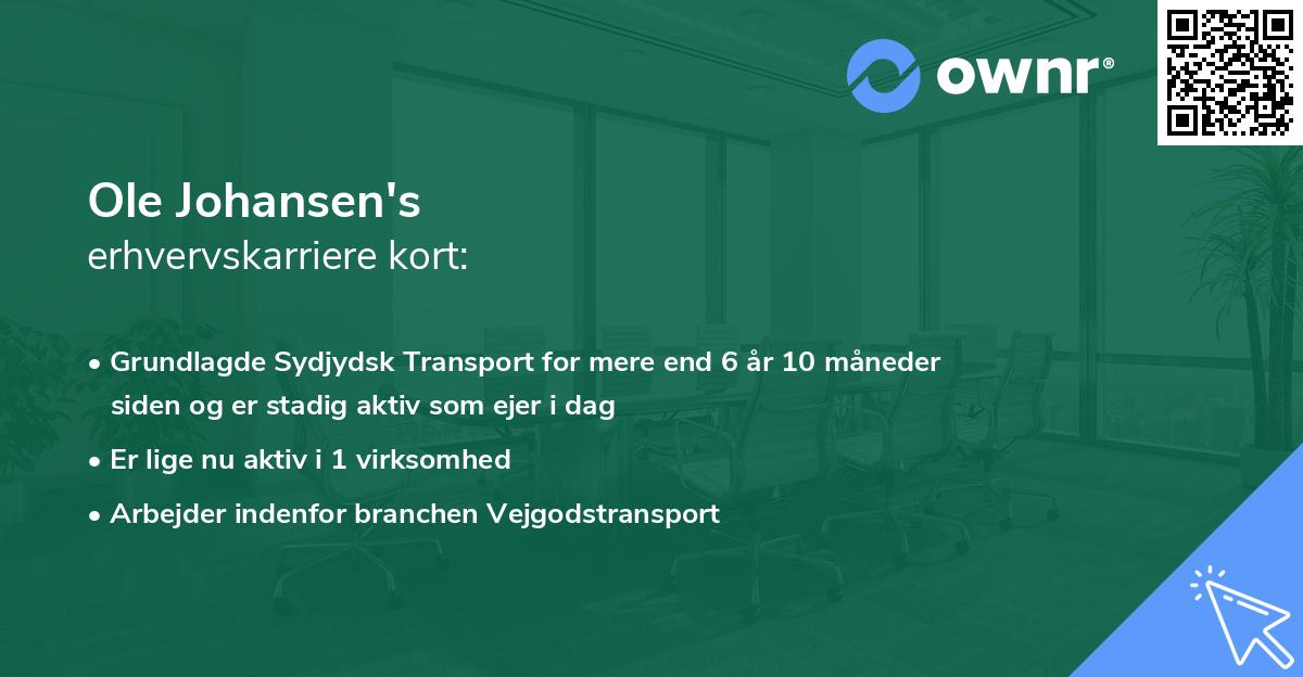 Ole Johansen's erhvervskarriere kort