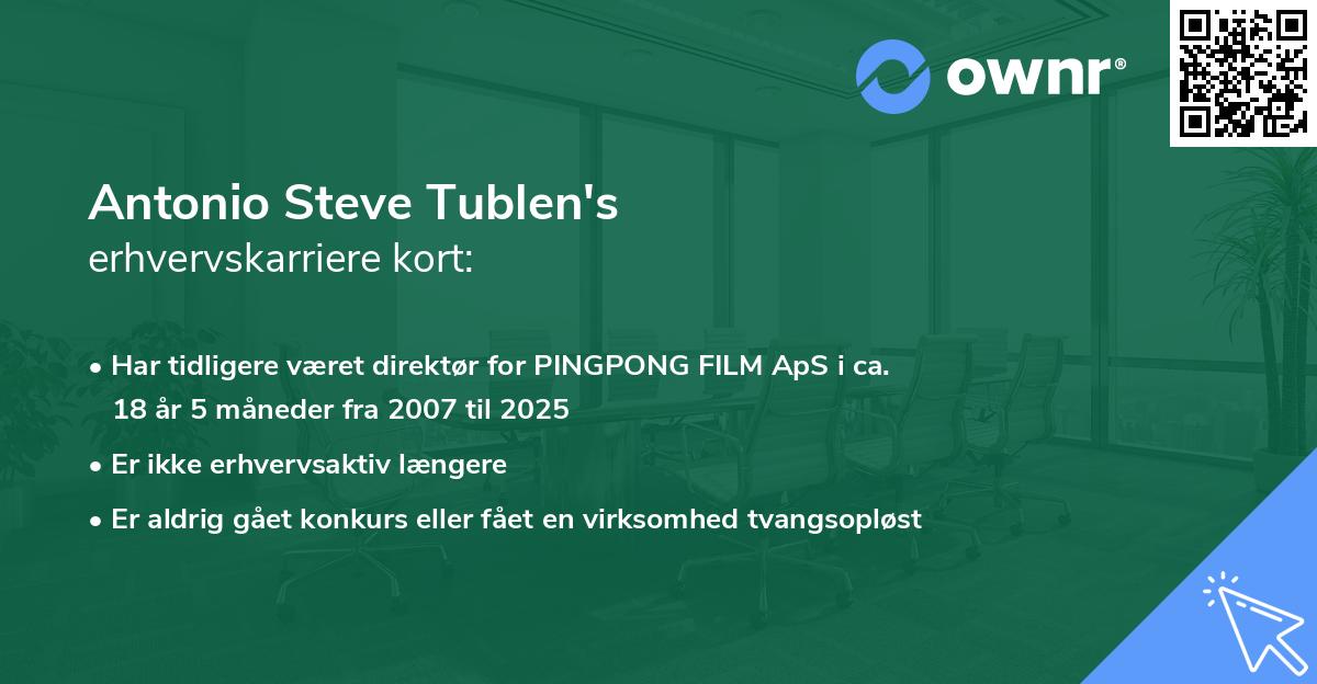 Antonio Steve Tublen's erhvervskarriere kort