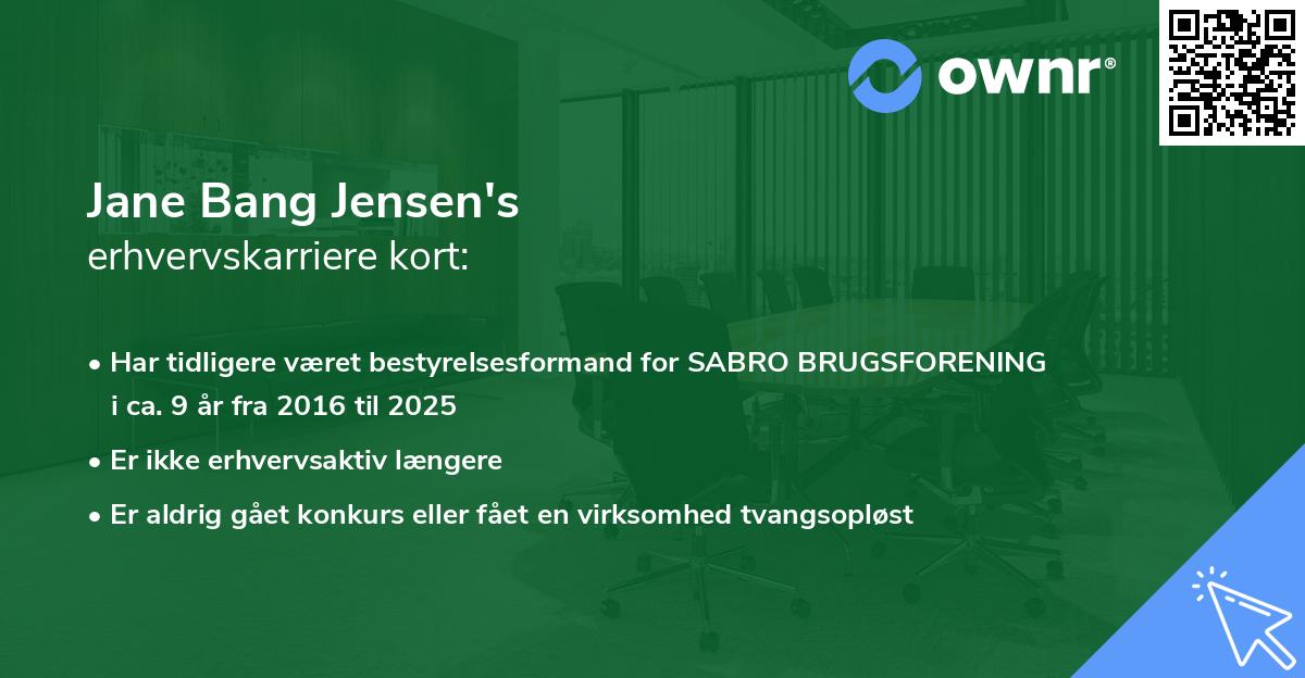 Jane Bang Jensen's erhvervskarriere kort