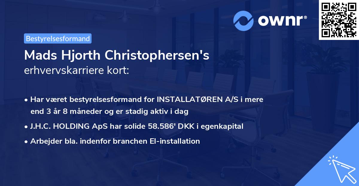 Mads Hjorth Christophersen's erhvervskarriere kort
