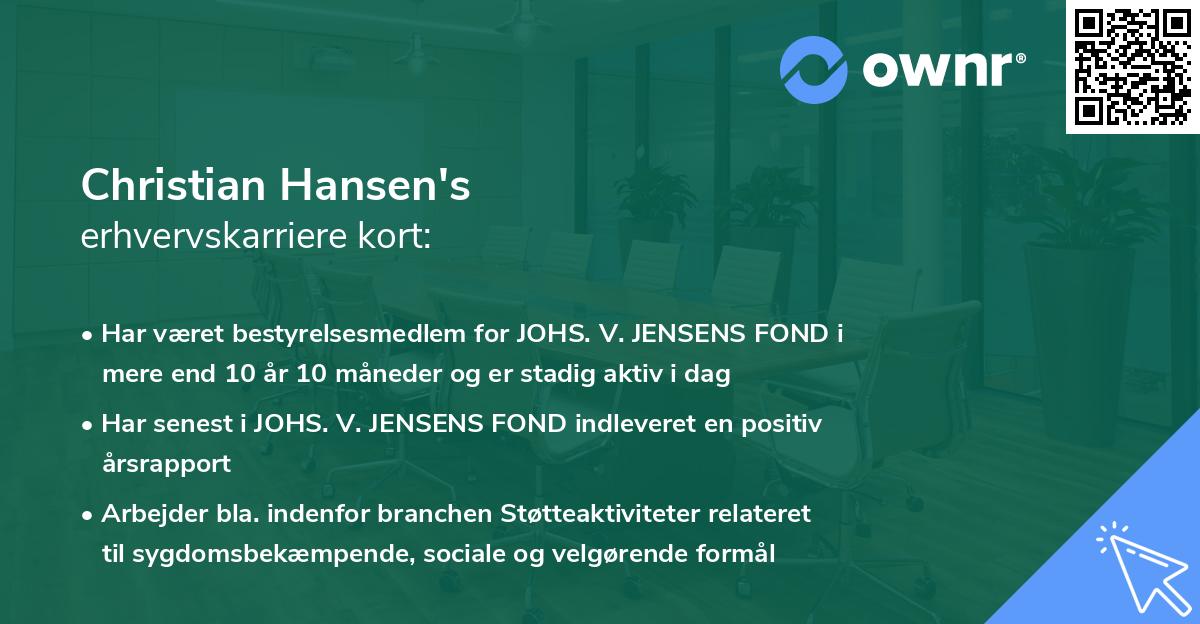Christian Hansen's erhvervskarriere kort