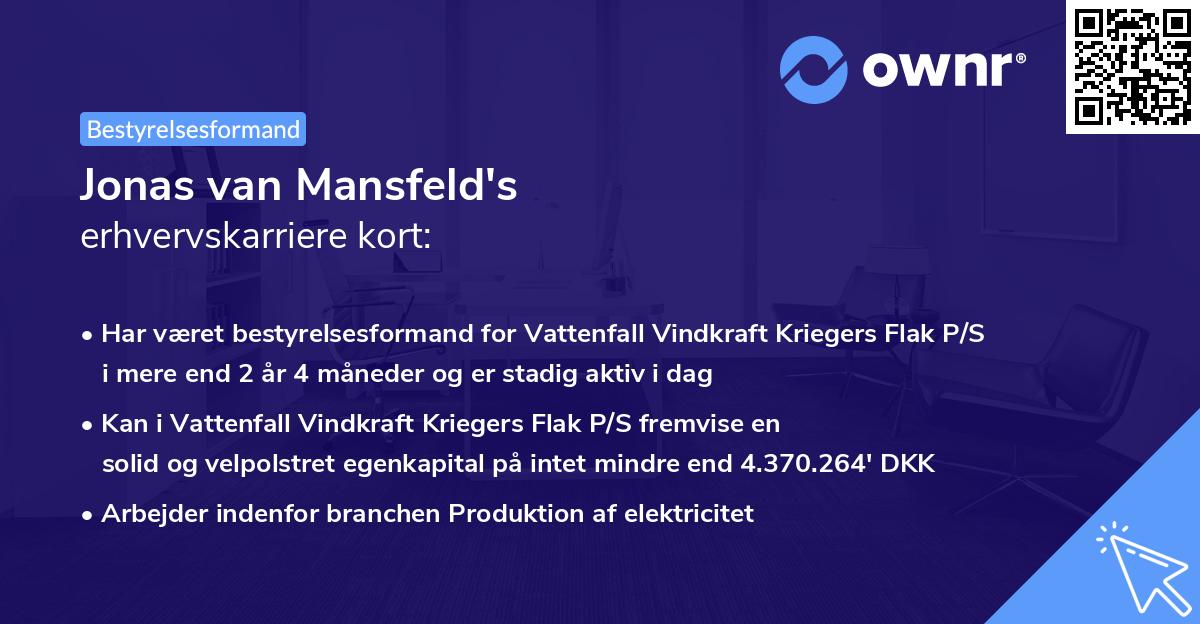 Jonas van Mansfeld's erhvervskarriere kort