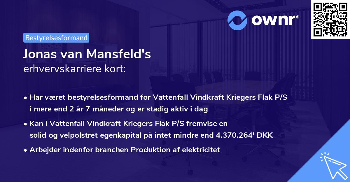 Jonas van Mansfeld's erhvervskarriere kort