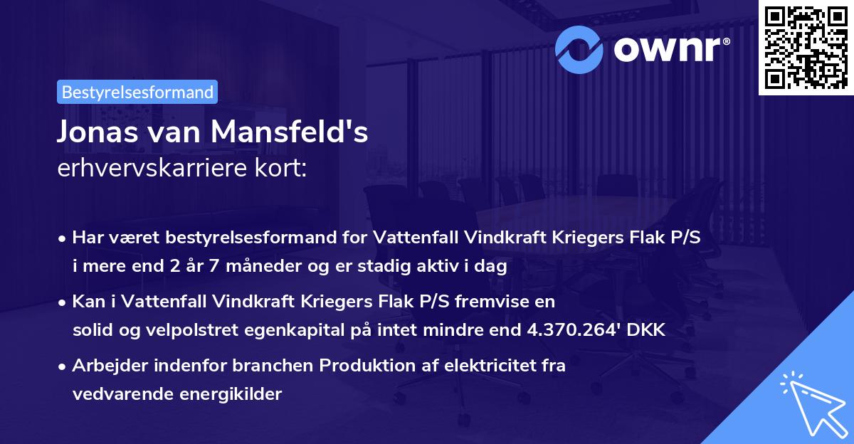 Jonas van Mansfeld's erhvervskarriere kort