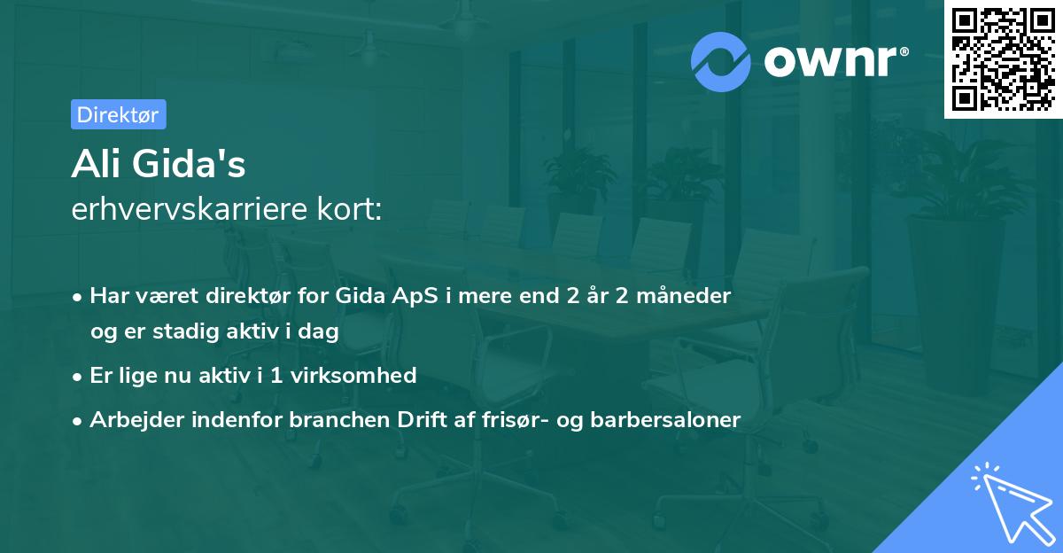 Ali Gida's erhvervskarriere kort