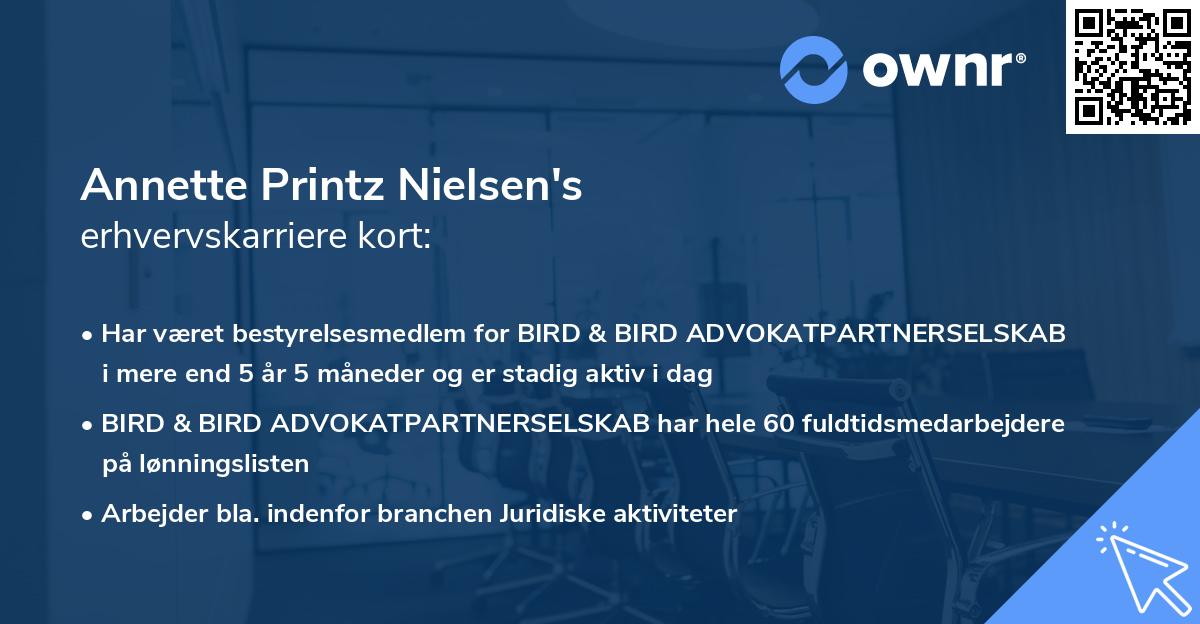 Annette Printz Nielsen's erhvervskarriere kort