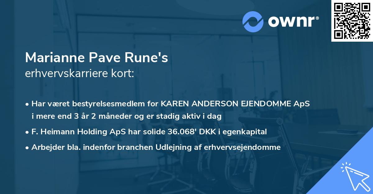 Marianne Pave Rune's erhvervskarriere kort