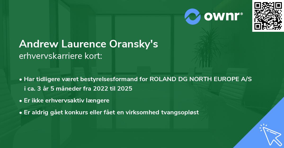 Andrew Laurence Oransky's erhvervskarriere kort