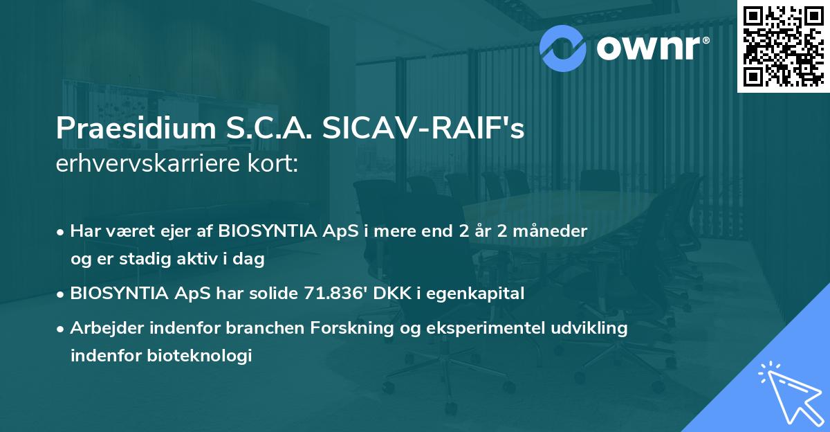 Praesidium S.C.A. SICAV-RAIF's erhvervskarriere kort