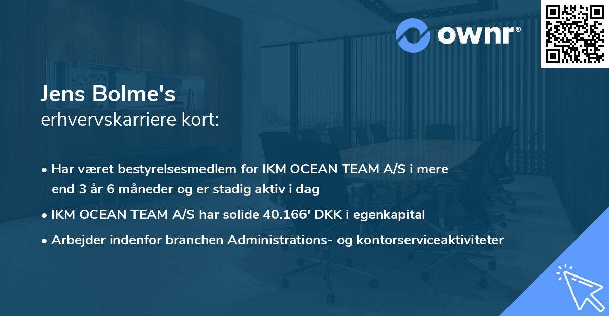 Jens Bolme's erhvervskarriere kort