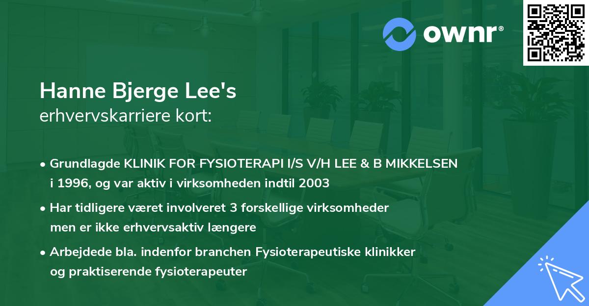 Hanne Bjerge Lee's erhvervskarriere kort