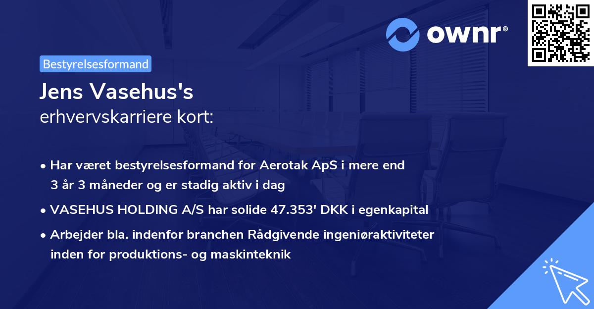 Jens Vasehus's erhvervskarriere kort