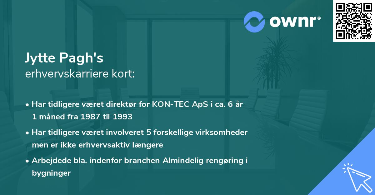 Jytte Pagh's erhvervskarriere kort