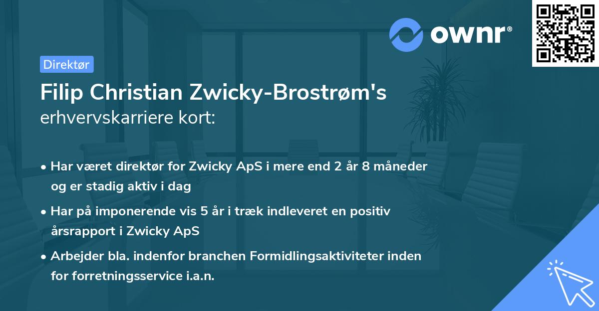 Filip Christian Zwicky-Brostrøm's erhvervskarriere kort