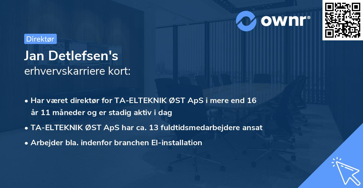 Jan Detlefsen's erhvervskarriere kort