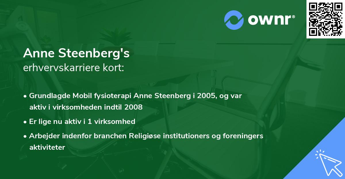 Anne Steenberg's erhvervskarriere kort