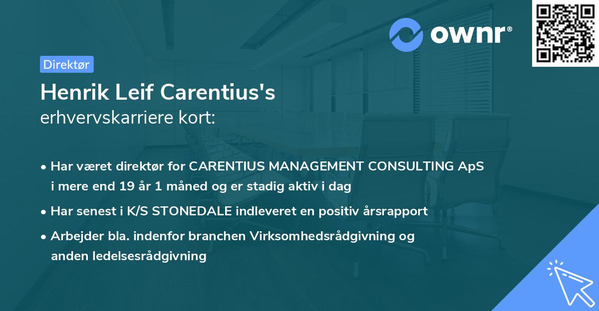 Henrik Leif Carentius's erhvervskarriere kort