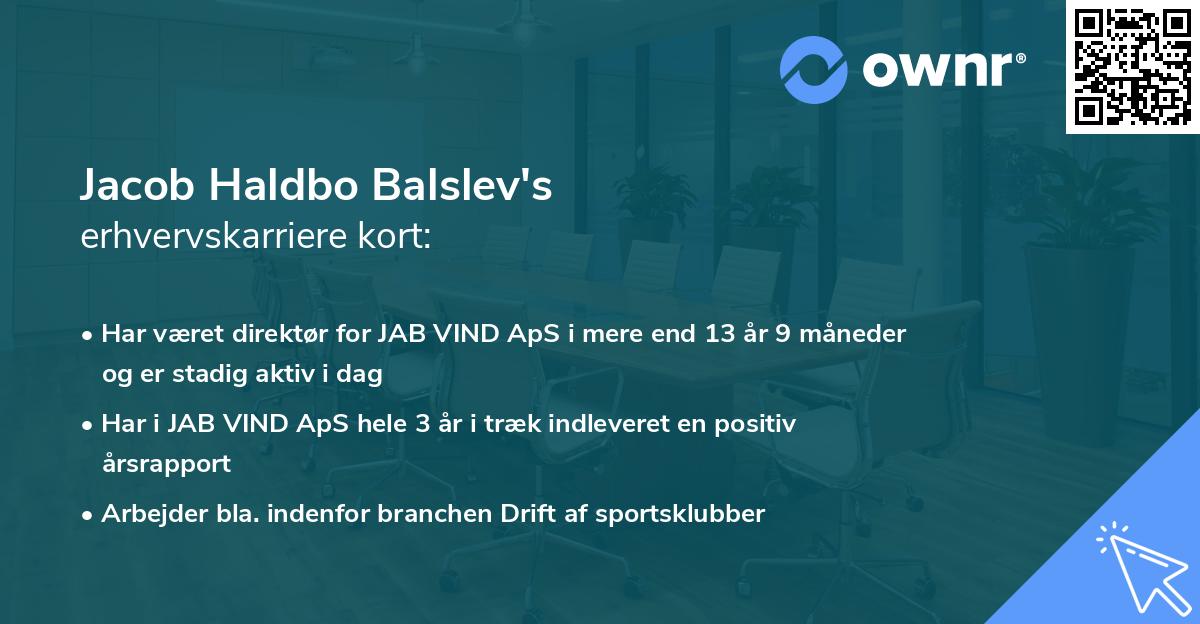 Jacob Haldbo Balslev's erhvervskarriere kort