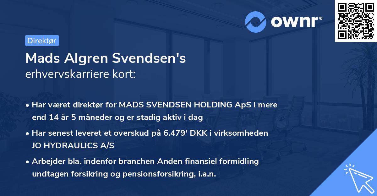 Mads Algren Svendsen's erhvervskarriere kort