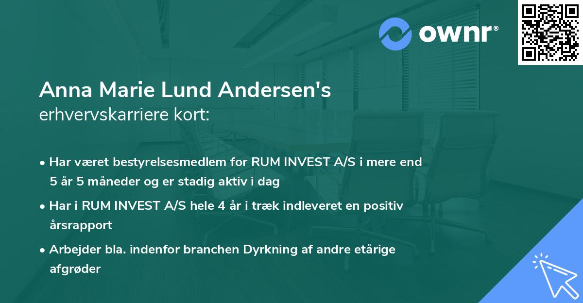 Anna Marie Lund Andersen's erhvervskarriere kort