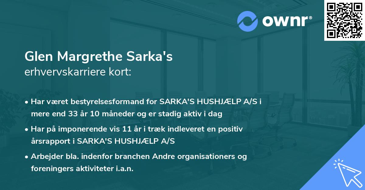 Glen Margrethe Sarka's erhvervskarriere kort