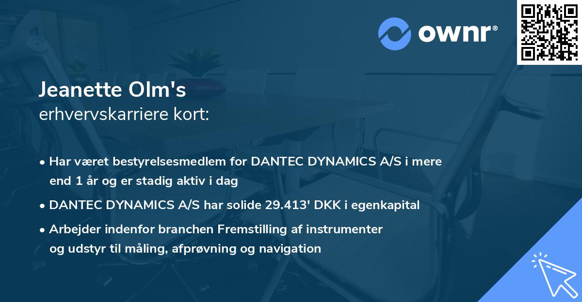 Jeanette Olm's erhvervskarriere kort