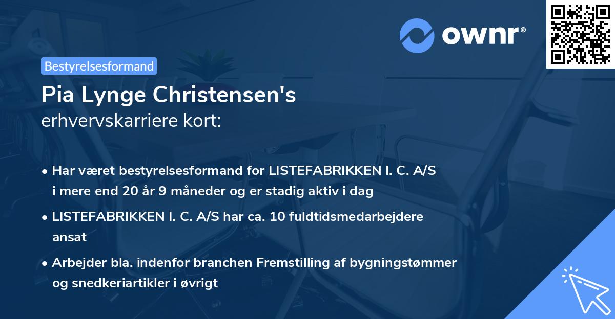 Pia Lynge Christensen's erhvervskarriere kort