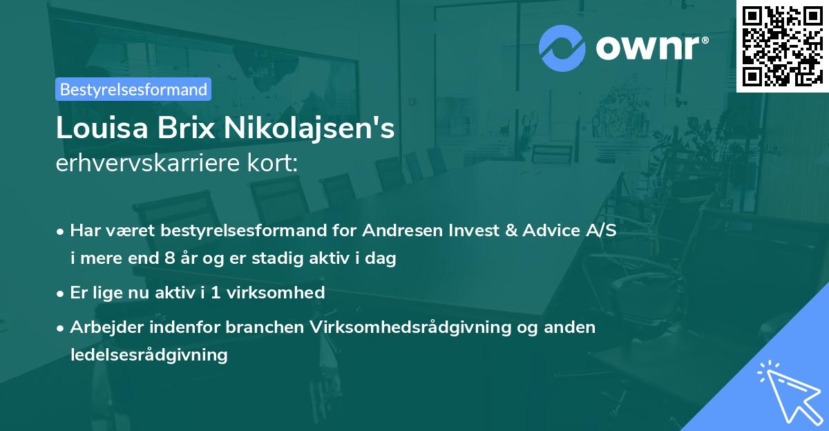 Louisa Brix Nikolajsen's erhvervskarriere kort