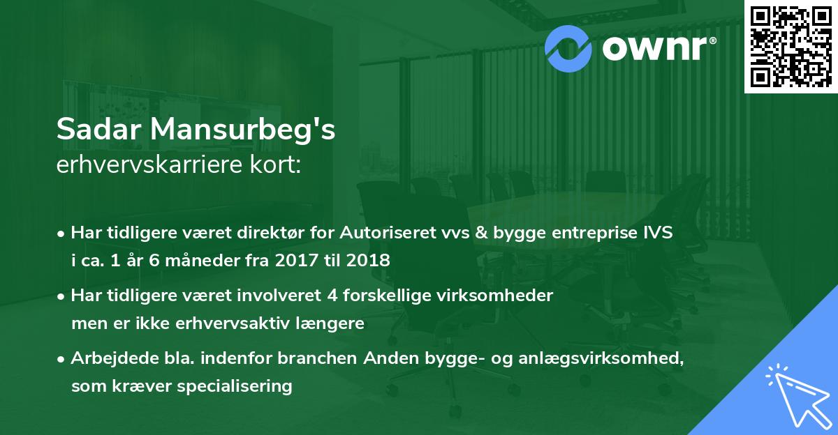 Sadar Mansurbeg's erhvervskarriere kort