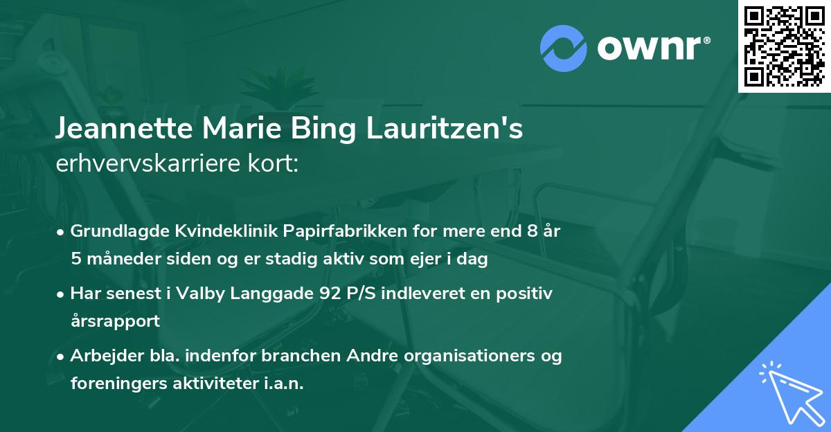 Jeannette Marie Bing Lauritzen's erhvervskarriere kort