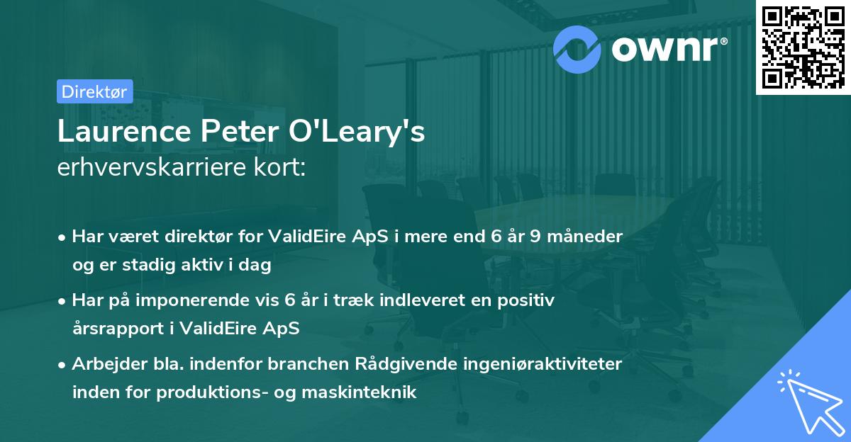 Laurence Peter O'Leary's erhvervskarriere kort