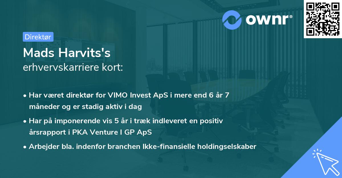 Mads Harvits's erhvervskarriere kort
