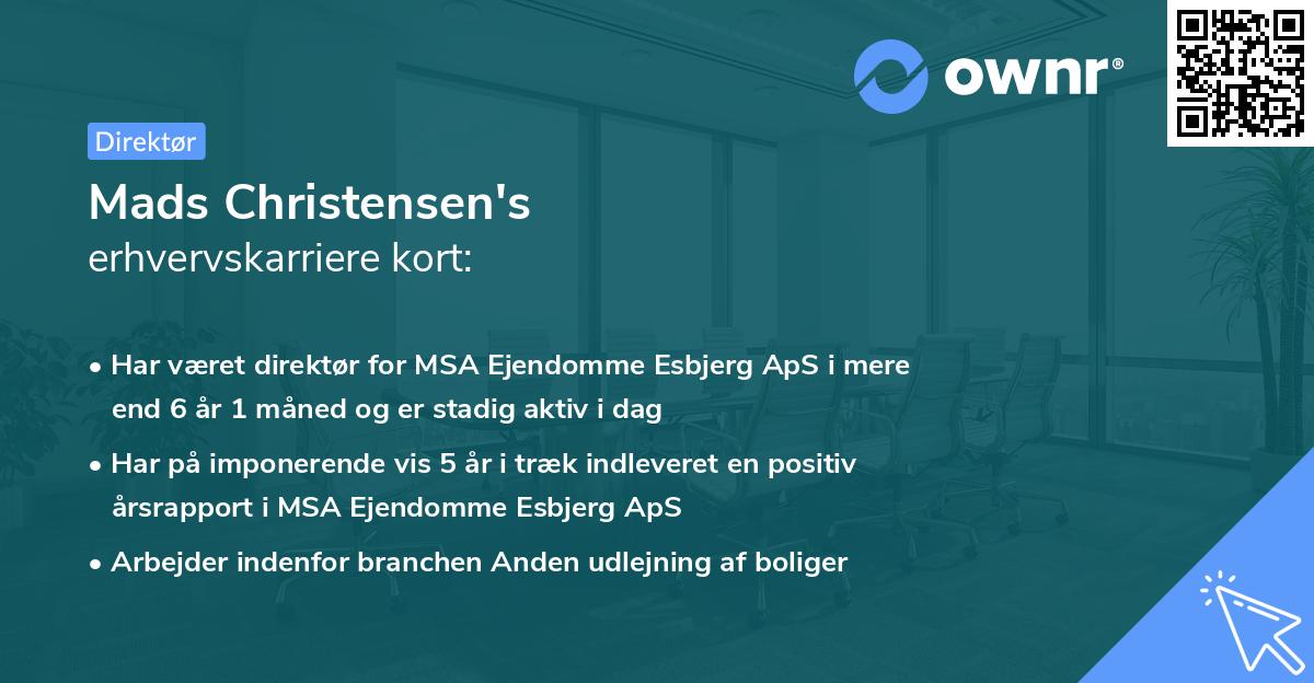 Mads Christensen's erhvervskarriere kort