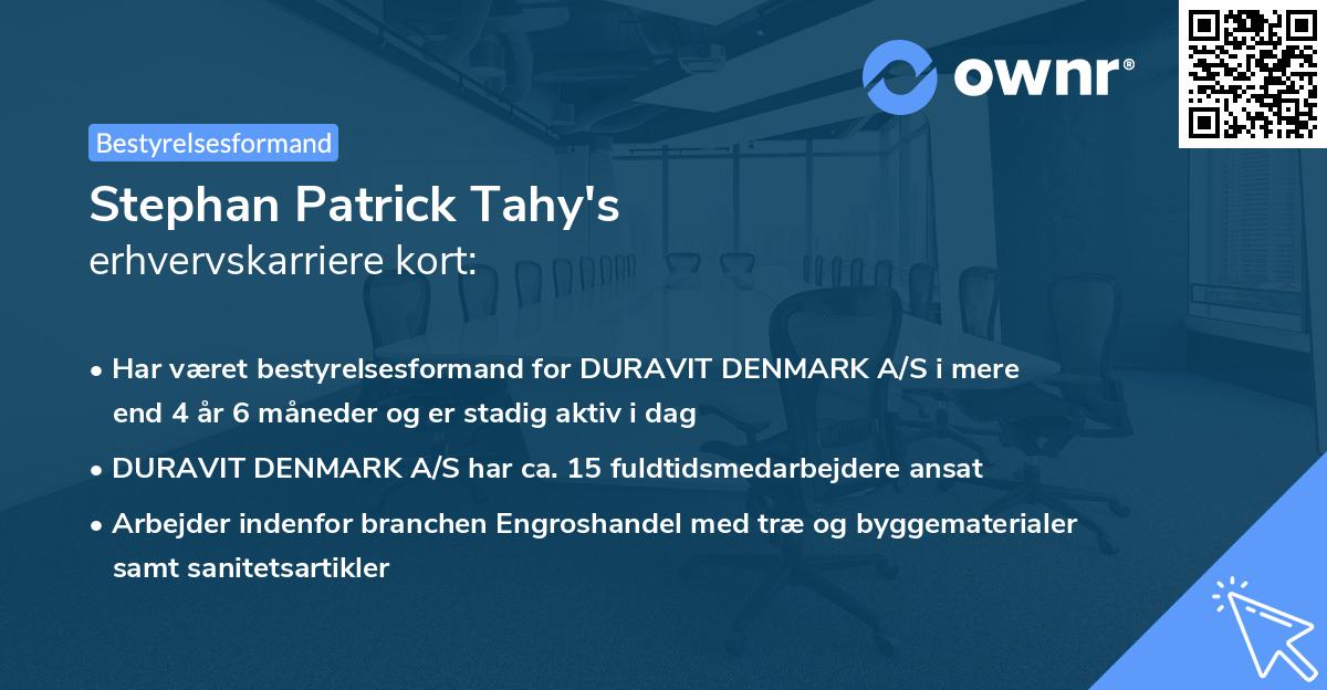 Stephan Patrick Tahy's erhvervskarriere kort