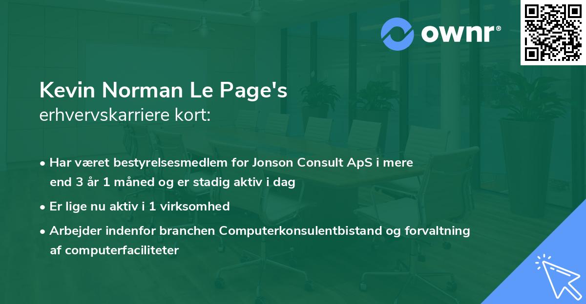 Kevin Norman Le Page's erhvervskarriere kort