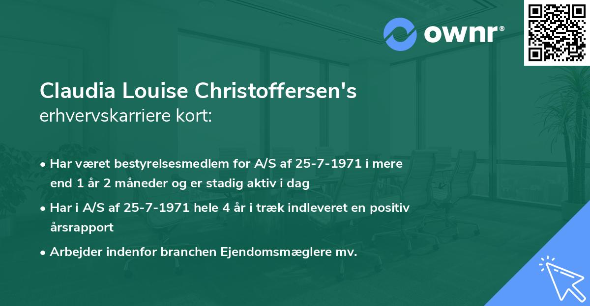 Claudia Louise Christoffersen's erhvervskarriere kort