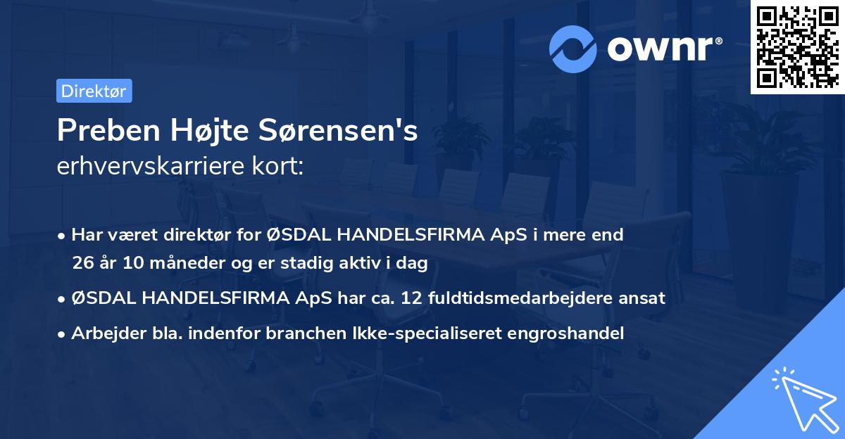 Preben Højte Sørensen's erhvervskarriere kort