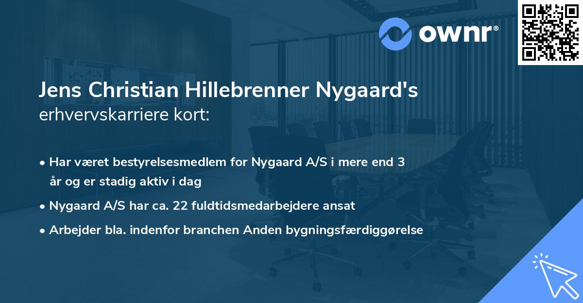 Jens Christian Hillebrenner Nygaard's erhvervskarriere kort