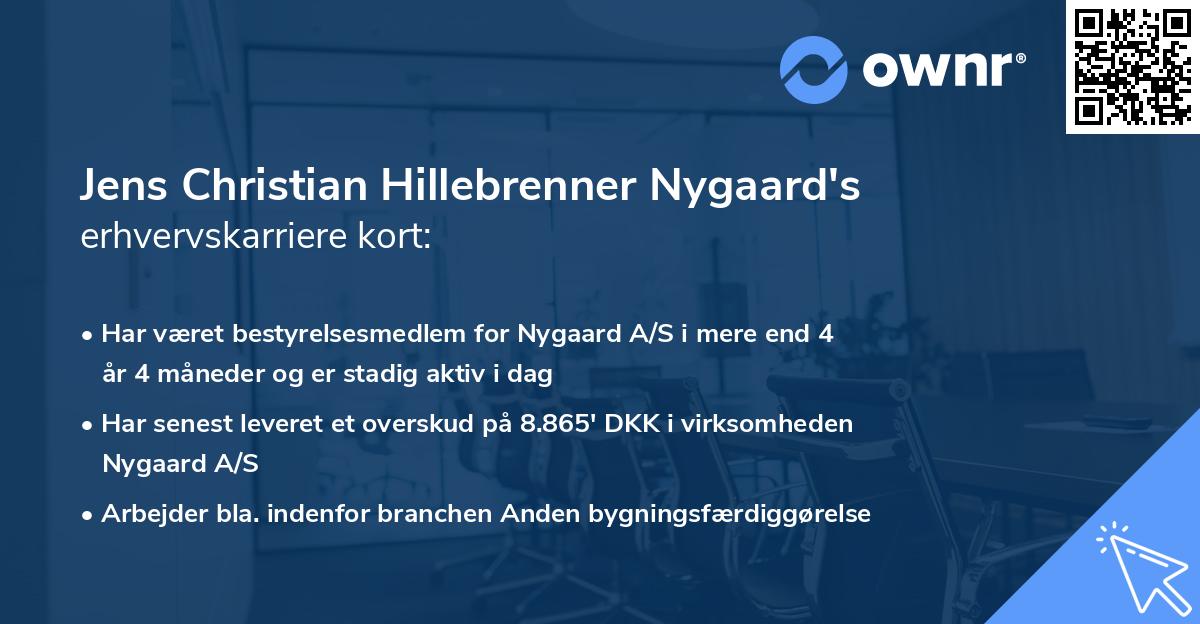 Jens Christian Hillebrenner Nygaard's erhvervskarriere kort