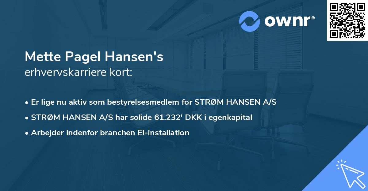 Mette Pagel Hansen's erhvervskarriere kort