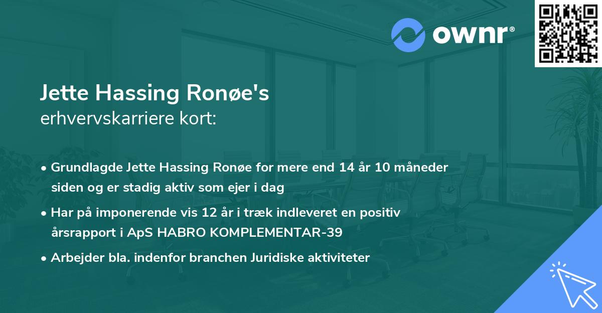 Jette Hassing Ronøe's erhvervskarriere kort
