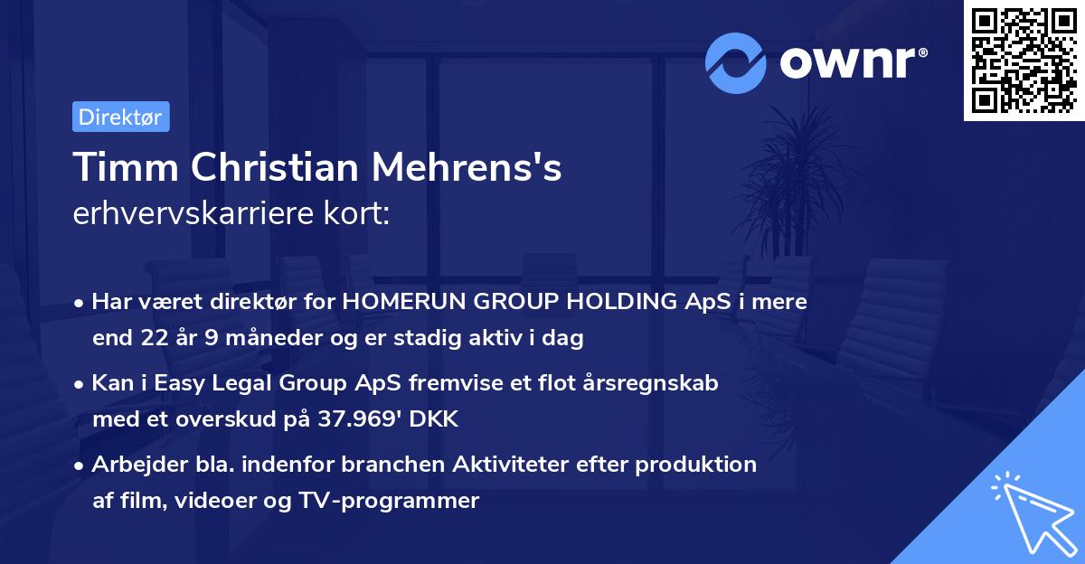 Timm Christian Mehrens's erhvervskarriere kort